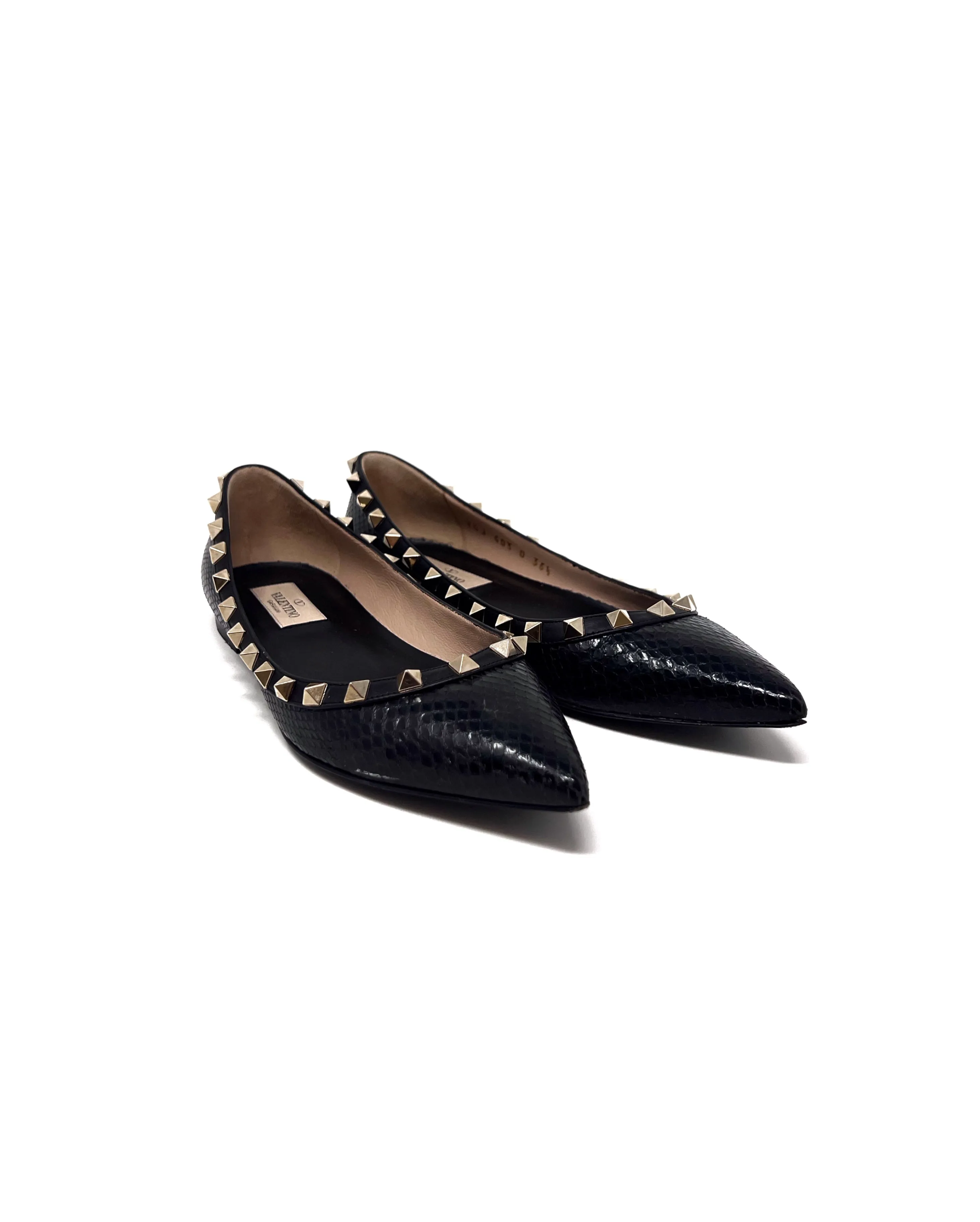 Valentino W Shoe Size 36.5 Rockstud Pointed Toe Snakeskin Ballet Flat