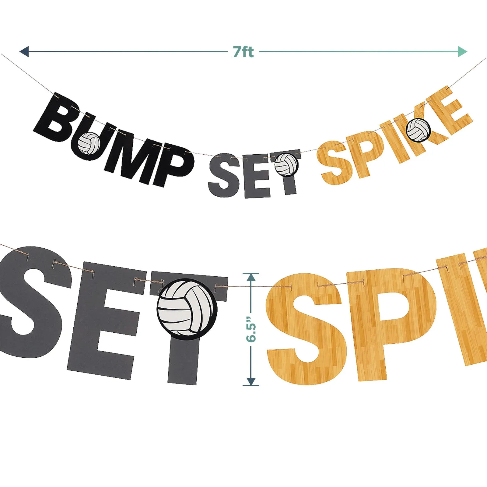 Volleyball Party Supplies - Bump Set Spike Banner Garland with Crepe Streamer Decorations