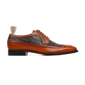 Waylon - Men's Tan Black Calf and Hand Woven Calf Leather Dery Shoe