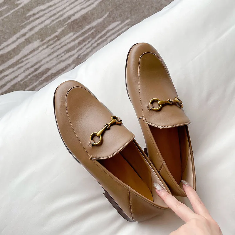 Women Classic Handmade Leather Loafers Flat Shoes